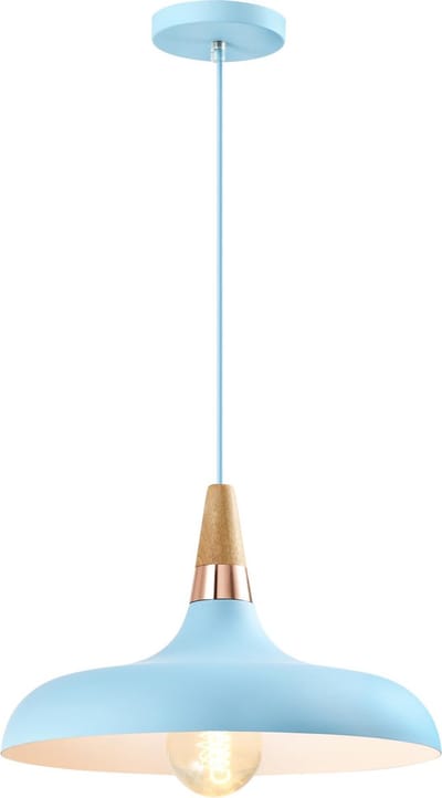 QUVIO Hanglamp retro - Lampen - Plafondlamp - Verlichting - Keukenverlichting - Lamp - Simplistisch laag design - E27 Fitting - Voor binnen - Met 1 lichtpunt - Aluminium - Hout - D 30 cm - Blauw en wit