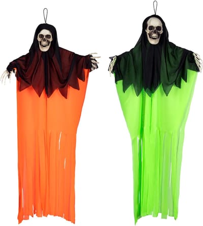 Boland spoken in neon kleuren - 2x stuks - L90 cm - skelet - halloween - uv blacklight - decoratie
