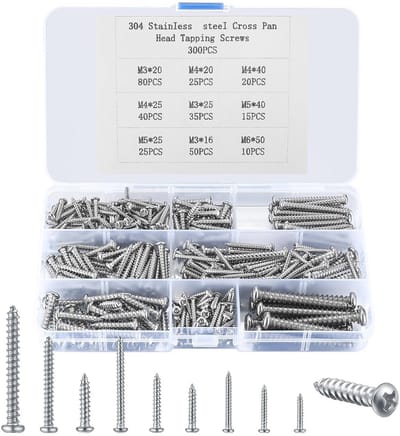 Zelftappende schroeven set - 300 stuks, roestvrij staal, M3 M4 M5 M6 - Assortiment voor kunststof, hout en zacht metaal
