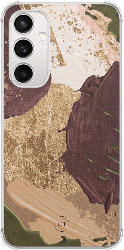 Shockproof hoesje - Geschikt voor Samsung Galaxy S23 FE - Abstract art - Extra sterke case - TPU/polycarbonaat - Print / Illustratie - Bruin, Transparant