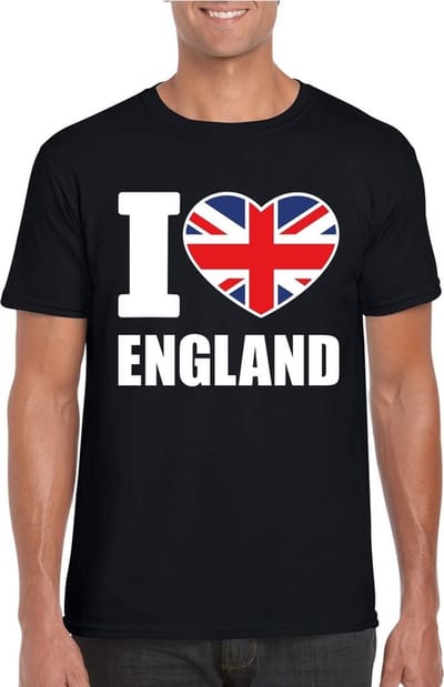 Zwart I love England supporter shirt heren - Engeland t-shirt heren S