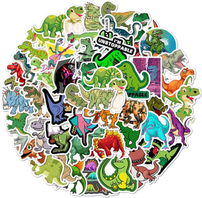 Dinosaurus Cartoon Stickers - T-Rex - Stickers Kinderen - set 50 stuks - Laptop Stickers - Stickervellen