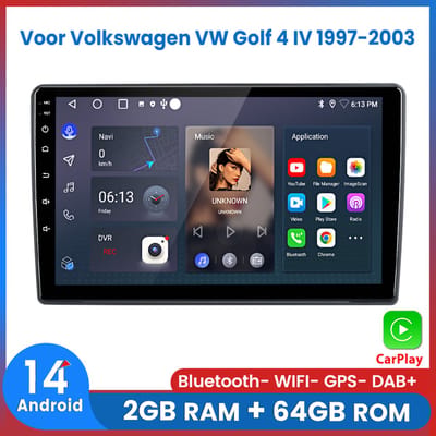 Awesafe Autoradio 2+64GB met Carplay en Android Auto - Geschikt Voor Volkswagen VW Golf 4 IV 1997 t/m 2003 - Android 14 - Radio met navigatie - 9 inch HD touchscreen