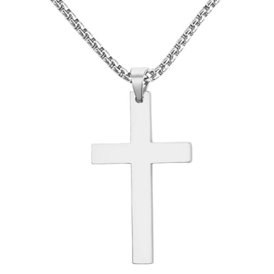 Fako Bijoux - Ketting Met Kruisje XLarge - Kruis - 30x53mm - 50cm - 3mm - Stainless Steel - RVS - Staal - Zilverkleurig