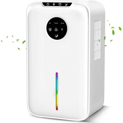 GELLDG Luchtontvochtiger 2.5L – Ontvochtigt tot 1L/dag – Dehumidifier met Dubbele Afvoer, Slaapstand & 7-Kleuren LED – Geschikt voor Slaapkamer, Badkamer en Woonkamer – 184x135x320mm, 60W – Kunststof