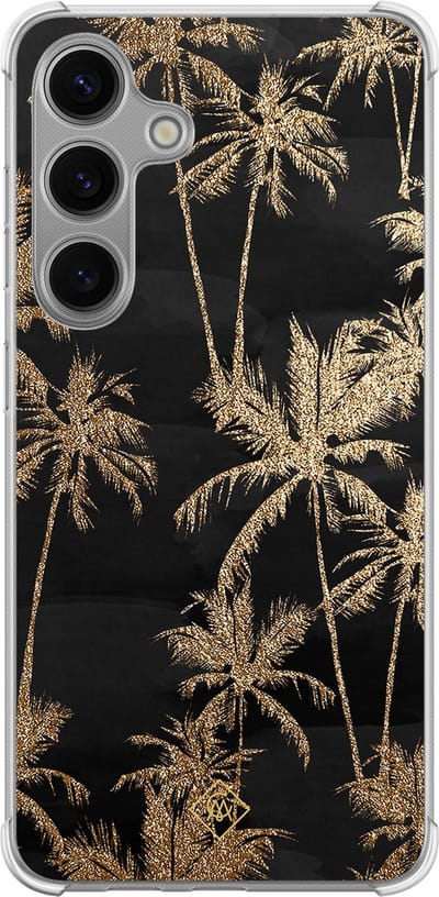 Casimoda® hoesje - Geschikt voor Samsung Galaxy S24 - Palmbomen - Shockproof case - Extra sterk - TPU/polycarbonaat - Zwart, Transparant