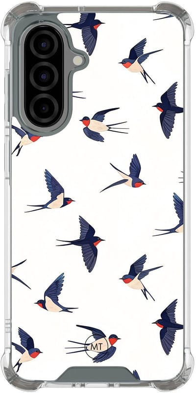 Hoesje (shockproof) geschikt voor Samsung Galaxy A56 - Birdies - Extra sterke case - TPU/polycarbonaat - Print - Blauw, Transparant
