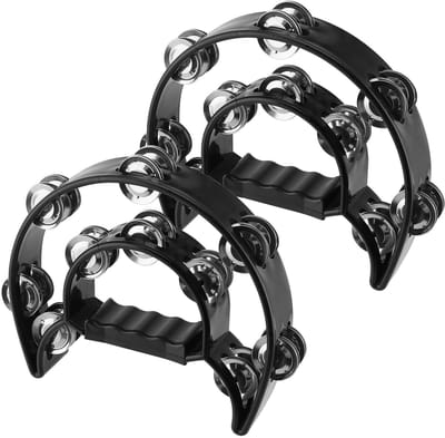 Dailygoods- Tambourin 22 cm - Muziekinstrument met handgreep - Klemring met dubbele rijen jingles - Lichtgewicht ontwerp - Elegant zwart - Ideaal voor KTV/party