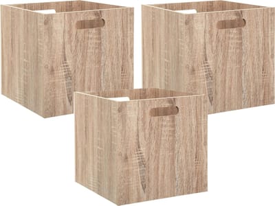 5Five Opberg/kast mand - 3x - lichtbruin - MDF hout - 29L - 31 x 31 x 31 cm - Opbergmanden/kisten