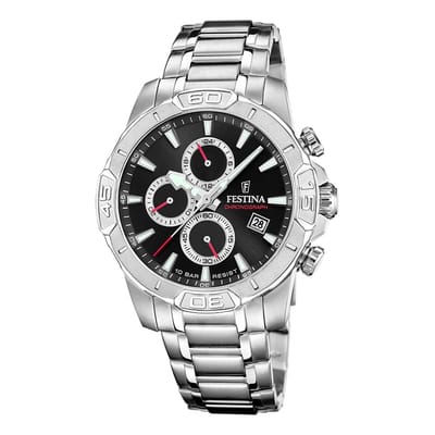 Festina F20704/6 Heren Horloge - Chronograaf - Mineraalglas - Roestvrijstaal/Leer - Zilverkleurig - Quartz - Gesp - 10 ATM (zwemmen)