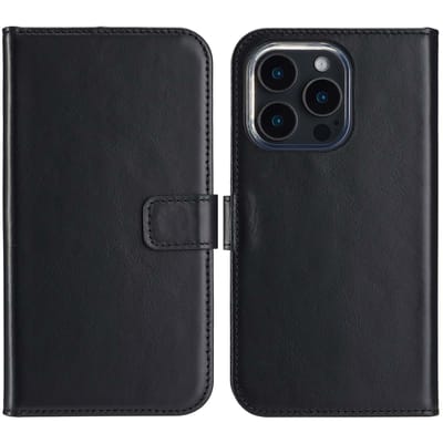 Selencia Hoesje - Geschikt voor Apple iPhone 16 Pro - Echt Lederen Bookcase - Zwart