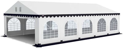 Grizzly Outdoor Partytent 6x10 PVC doorloophoogte 2,20 m, koperen zeilringen met condenssluis Wit-Blauw