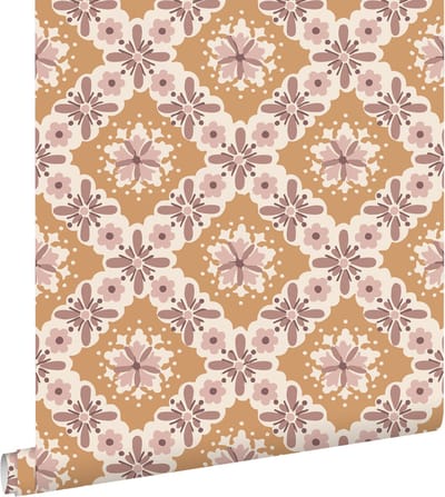 ESTAhome behang vintage bloemen oranje en paars - 50 x 900 cm - 131502