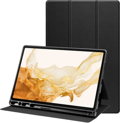 Tablet Hoes Geschikt voor Samsung Galaxy Tab S7 / S8 | Luxe Tri-Fold Book Case | Kunst Leren Bescherm Hoes | Standaard Functie | Zwart