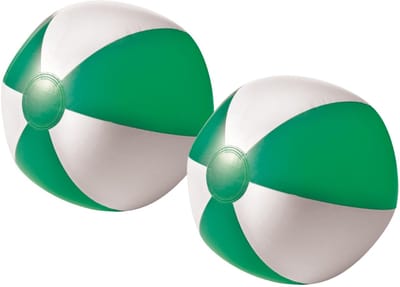 Impression Strandbal - 2x - opblaasbaar - zwembad speelgoed - groen/wit - D26 cm