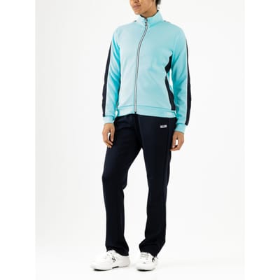 Sjeng Sports FRANCOISE Trainingsjack Dames - Aruba Blue/Fuchsia - Stevige Tricot met contrasterende inzetten - Tennis en Fitness - Sneldrogend