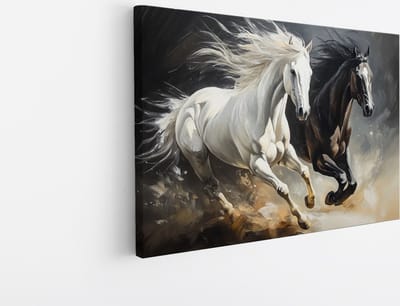 Saammp Canvas Schilderij - 2 Paarden - Abstract - Galop - Dieren - Natuur - 45x30 - Foto op canvas - Wanddecoratie - muurdecoratie Woonkamer - Slaapkamer decoratie - Canvas Print