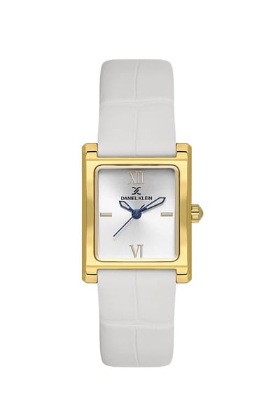 Daniel Klein DK.1.14112-3 - Horloge - Polshorloge - Analoog - Dames - Vrouwen - Leren band - Metaal - Vierkant - Romeinse cijfers - Strepen - Wit - Goudkleurig - Zwart - Donkerblauw
