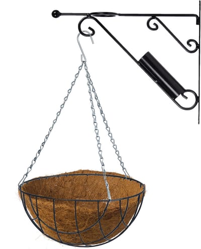 Hanging basket 35 cm met metalen muurhaak en kokos inlegvel - Complete hangmand set van metaal