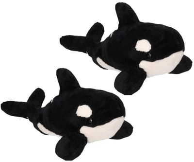 Cornelissen Orka knuffel - 2x - pluche - 36 cm - wit/zwart - zeedieren - speelgoed - familie - groep