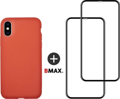 BMAX Telefoonhoesje geschikt voor iPhone X - Latex softcase hoesje rood - Met 2 screenprotectors full cover
