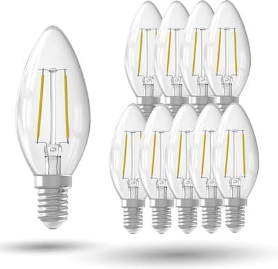 LED Lamp Helder - Set van 10 Stuks, E14, B35 Kaars, Straight filament, 2.5W 250lm 2700K, niet dimbaar