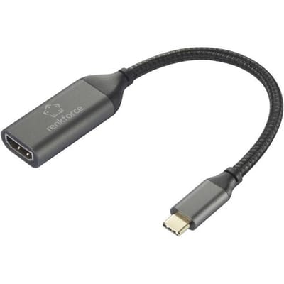 Renkforce RF-5234038 USB-C / HDMI Adapterkabel [1x USB-C stekker - 1x HDMI-bus] Zwart Afscherming gevlochten 0.15 m