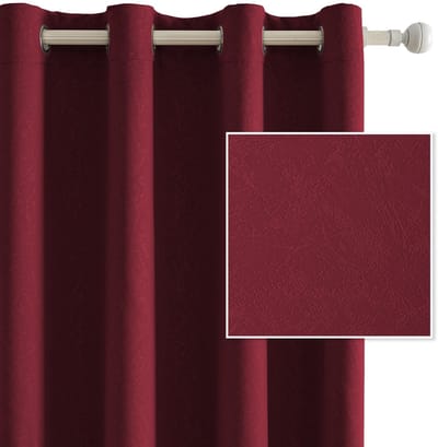 Set Van 2 Thermische Verduisterende Gordijnen, 140x240 CM, Warmte-Isolerende Gordijnen, Geschikt Voor Woonkamer Slaapkamer, Modern Design Met Oogjes, Bourgondisch