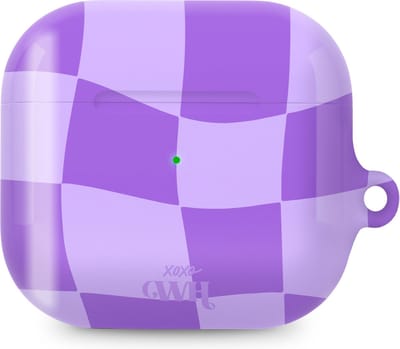 xoxo Wildhearts hoesje geschikt voor AirPods 3 - Violet Vibes - Glossy - Ook als telefoonhoesje verkrijgbaar - schokbestendige case - koptelefoon hoesje - Glimmend - Beschermhoes met golvende blokjes - Golven - Paars