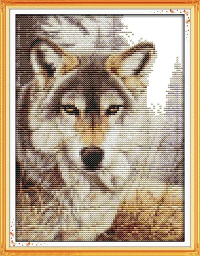 Wolf Spirit Dier Borduurpakket voor Volwassenen, Kinderen en Beginners - 14 Count DIY Borduren, Geprinte en Ongedrukte Opties voor Thuisdecoratie