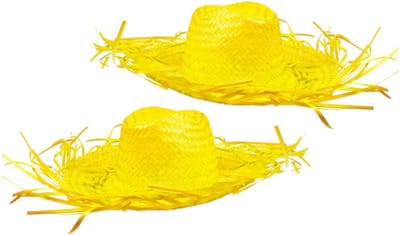 Set van 2x stuks gele Tropische Hawaii thema strohoed met grote rand - Dames hoed