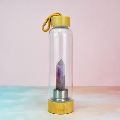 Kristallen Steen Energie Pilaar Glazen Waterbeker Bamboe Deksel Natuurlijke Kristal Set Glazen Beker 550ml