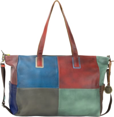 DE LAMASSU® (Multicolor patchwork leer) leren schoudertas dames – grote handtas shopper – unieke kleurencombinatie – ruime tas