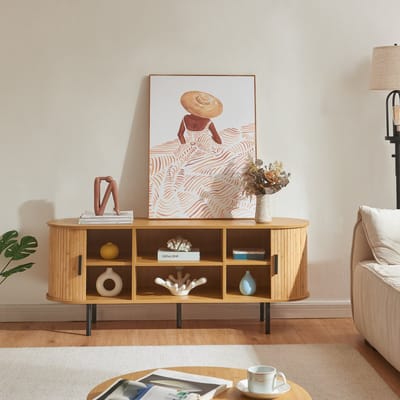 TV meubel Tvedestrand 140x40x55 cm naturel en zwart [en.casa]