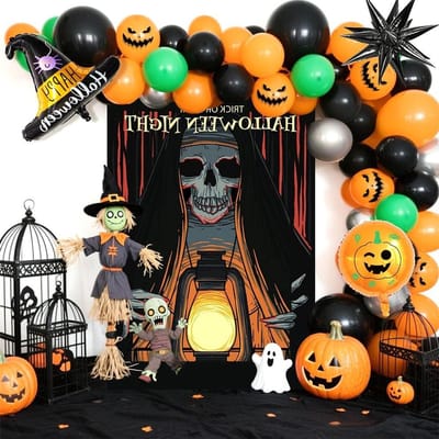 Ballonnenboog Kit - Feestdecoratie - Halloween Versieren - Compleet met folieballonnen - 30cm 15 ballonnen - Zwart Oranje