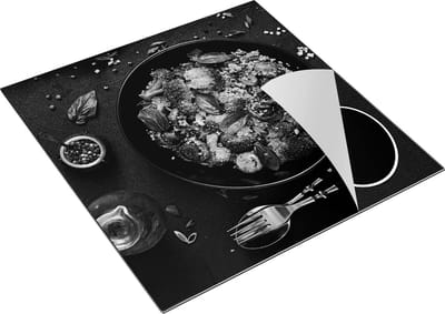 Chefcare Inductie Beschermer Salade Bord met Groentes - Zwart Wit - 78x78 cm - Afdekplaat Inductie - Kookplaat Beschermer - Inductie Mat