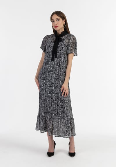 Faina Midi-jurk van chiffon Dames zwart wit