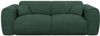 Vente-unique Driezitsslaapbank express in dennengroen ribfluweel - Slaapoppervlak 140 cm - POGNIA