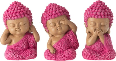 J-Line figuur Monnik Horen/Zien/Zwijgen - polyresin - roze - 3 stuks
