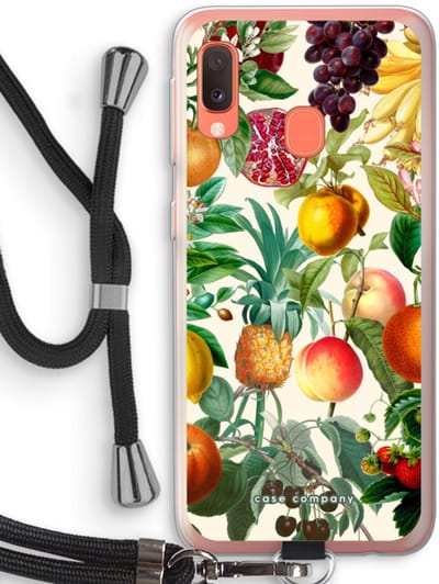Case Company® - Hoesje met koord geschikt voor Samsung Galaxy A20e hoesje met Koord - Classic Flora - Telefoonhoesje met Zwart Koord - Bescherming aan alle Kanten en Over de Schermrand