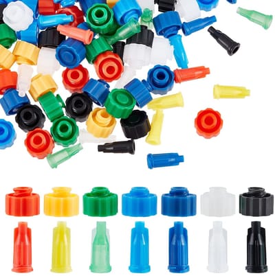 Allecto - Spuit Tip Caps - Luer Lock - 140 Stuks - 7 Kleuren - Kunststof Doppen - Geschikt voor Voeden Buizen - 14 Stijlen
