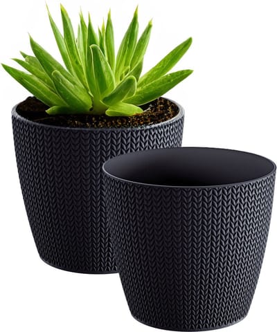 Prosperplast Plantenpot - 2x - antraciet - kunststof - D16 x H14 cm - Stijlvol - buiten/binnen