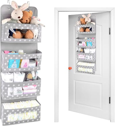 Famanu – Deurorganizer met 4 vakken en haken, hangende opbergzak met transparant venster voor badkamer en kinderkamer