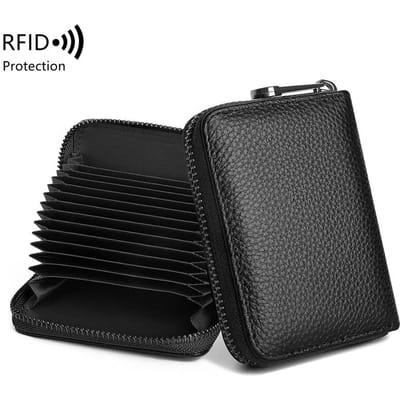 RFID echt leder 14 vak creditcardportemonnee met rits geschikt voor dames of heren accordeonportemonnee gray