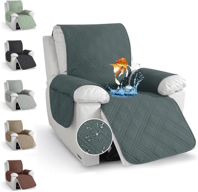 Zachte en Wasbare Recliner Bescherming met Armleuningen en Opbergvakken, 59 x 203 cm, Antislip Stoelhoes voor Vlekken en Huisdierbescherming, Donkergrijs