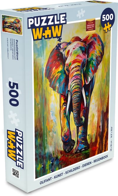 Puzzel Olifant - Kunst - Schilderij - Dieren - Regenboog - Legpuzzel - Puzzel 500 stukjes