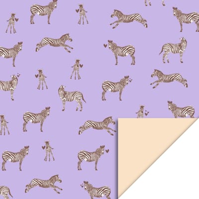Het Inpakhuis - Cadeaupapier - Inpakpapier - Kadopapier - Zebra Lilac - Peach - 70cm x 3mtr - Kinderverjaardag