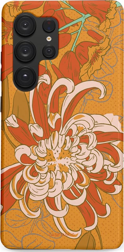Casetastic hoesje geschikt voor Samsung Galaxy S25 Ultra - Dubbellaagse bescherming - Bloemige lente - Fashion Case - Okergeel Terracotta Beige