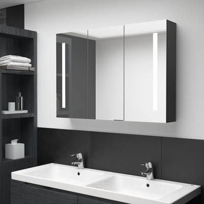 vidaXL - Badkamerkast - met - spiegel - en - LED - 89x14x62 - cm - glanzend - zwart