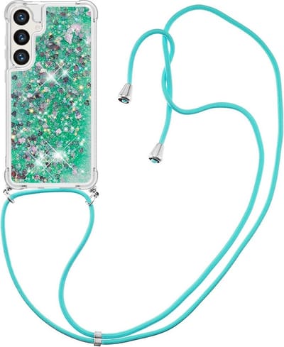 Coverup Hoesje - Geschikt voor Samsung Galaxy S24 Plus Hoesje - Coverup Liquid Glitter Back Cover met Koord - Groen